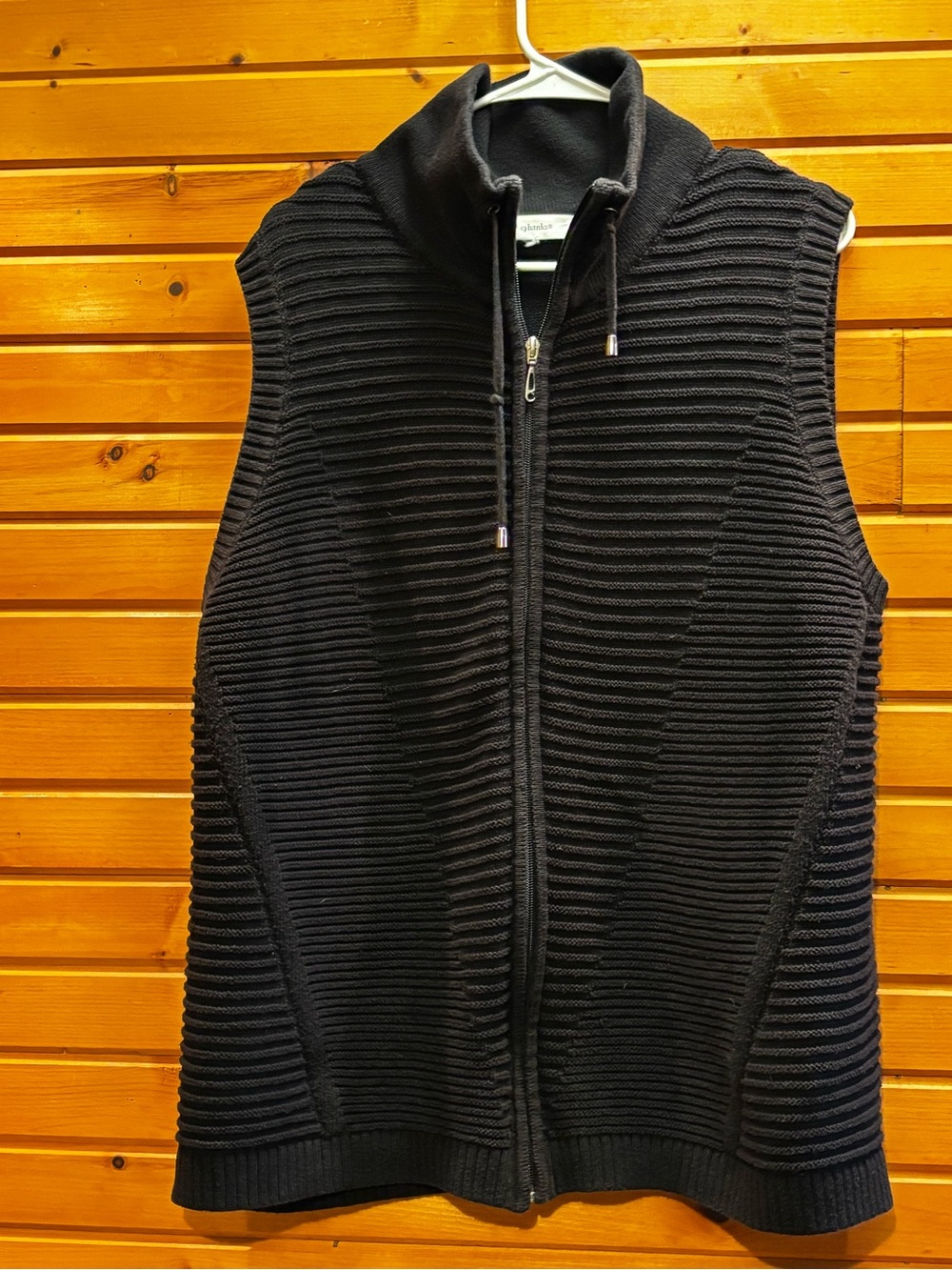CJ Banks Black Ribbed Knit Zip Vest